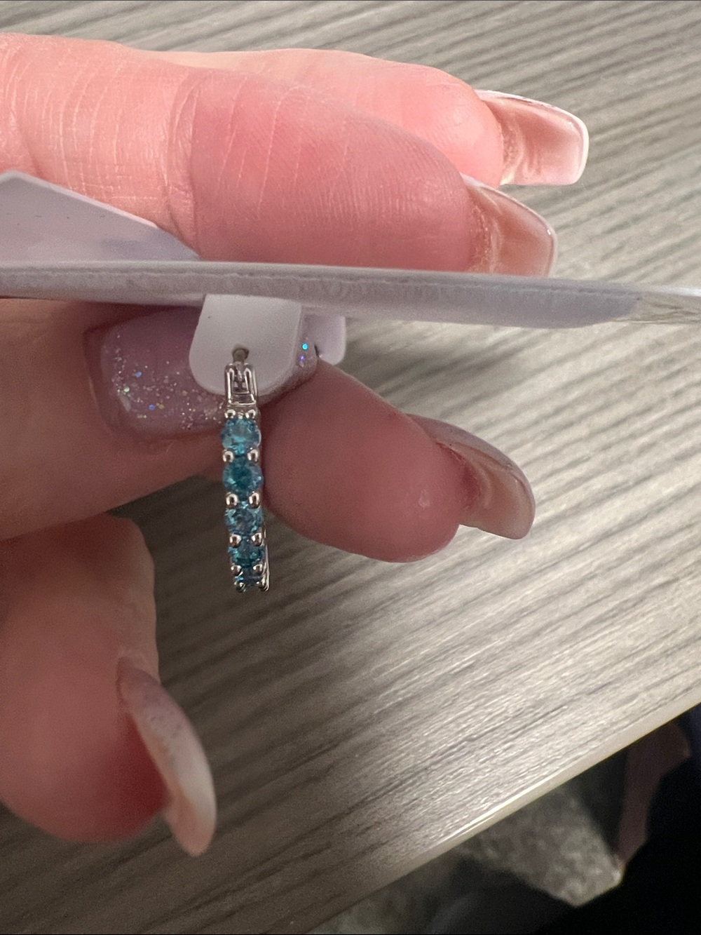 Silver Blue cubic zirconia Hoop Earring